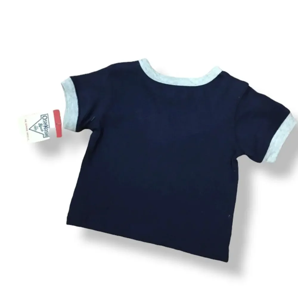 OshKosh B'Gosh Boys Tee‎ Size 3 Mo Bright Spark Navy Blue Gray Orange Robot NEW